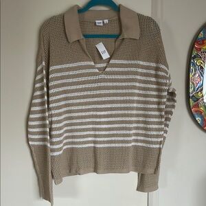 NWT Tan and White Striped Knit Sweater